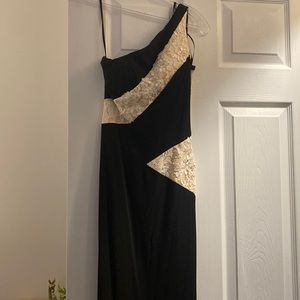 Black and white lace prom dress